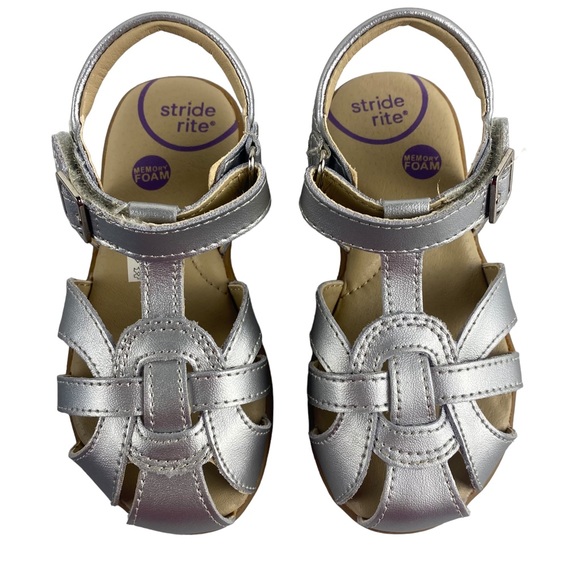 Stride Rite Kids Summer Time Silver Fisherman Leather Sandal - Size 8.5W - Picture 2 of 9